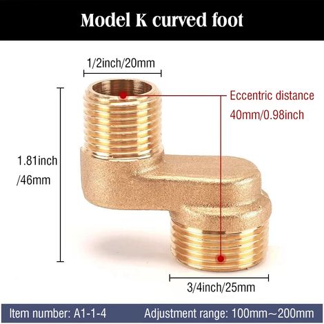 (A1-1-4) Accessoires pour robinetterie de douche : coudes allongés et renforcés, tuyaux courbes et joints pour pommeaux de douche. Le robinet est coudé. (1/5)