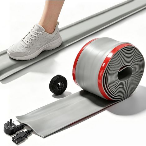 Cache-Cordon Flexible, 3m Flexible pour Protection de Câbles au Sol Passe Cable Sol Cache Fil Electrique Sol Auto-adhésif Passage de Cable au Sol Adhésive PVC pour Tapis de Bureau Sols, Mur (1/5)