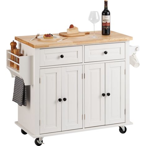 VEVOR Isola per Cucina Mobile con Ruote Tavolo 900 x 450 x 27 mm Cassetti Portaoggetti Rastrelliera Capacita Carico Totale 136kg, Carrello Isola da Cucina Credenza Mobile per Utensili Cucina in MDF (1/5)