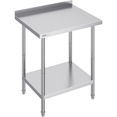 VEVOR Mesa de Trabajo de Acero Inoxidable 76,2x61x91,4 cm Mesa de Preparación de Alimentos Duradera Altura Ajustable Unidad de Almacenamiento de Alimentos para Cocina Restaurante Bar Hotel Hogar