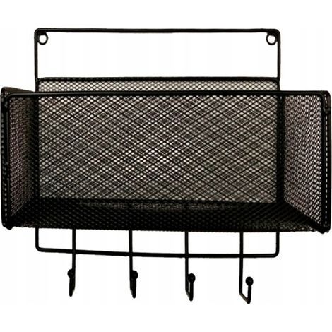 Étagère Salle Bain Métal Noir Crochets Sans Percage (1/4)