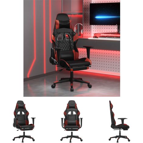 The Living Store Gaming-Stuhl mit Fußstütze Schwarz und Weinrot Kunstleder - Gaming-Sessel (1/5)