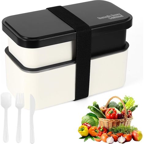 Boîte à déjeuner à double couche, passe au micro-ondes, boîte à sandwich avec plusieurs compartiments, boîte à bento avec anneau en silicone et fermeture pour protéger contre les fuites (1/5)