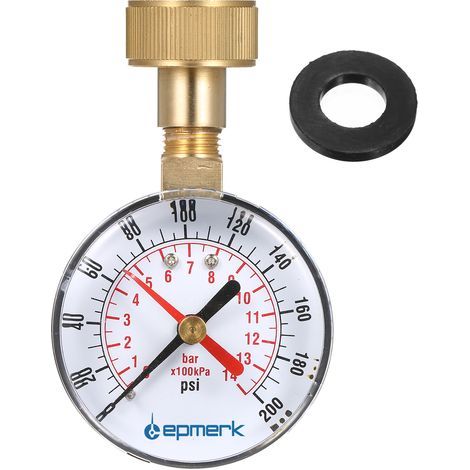 Manomètre 2-1/2",manomètre de test de pression d'eau,tuyau femelle 3/4",0-200PSI,avec indicateur rouge (1/5)