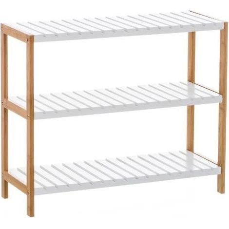 Meuble à chaussures en bambou-MDF coloris naturel-blanc - Longueur 70 x Profondeur 26 x Hauteur 59 cm-JUANIO (1/3)