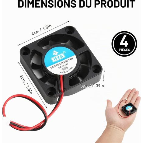 Pack of 4 silent 12V 40mm DC 4010 0.08A fans with 15cm cable for 3D printers, DVRs and small devices 40 x 40 x 10 mm (1/5)