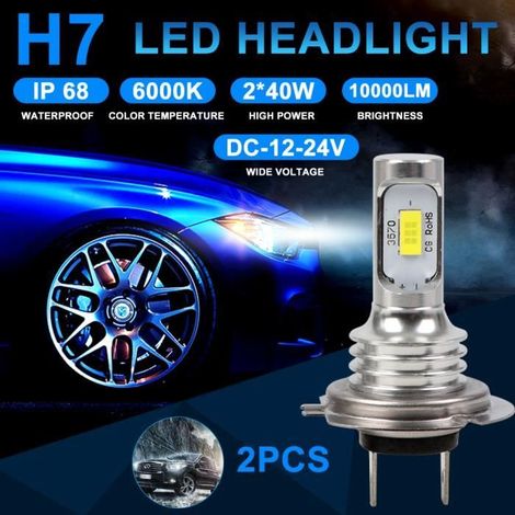 Kit de phares LED,M6000K blanc,H7 80W 10000LM,très brillant blanc,kit conversion phare,ampoules à faisceau haut ou bas, pack de 2 (1/4)