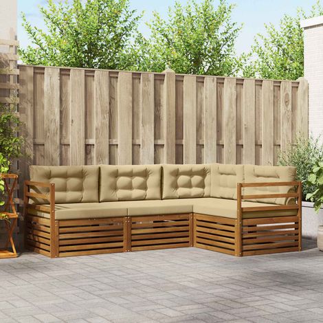 vidaXL Outdoor-Sofagarnitur mit Kissen 4 pcs Natur und Beige (1/5)