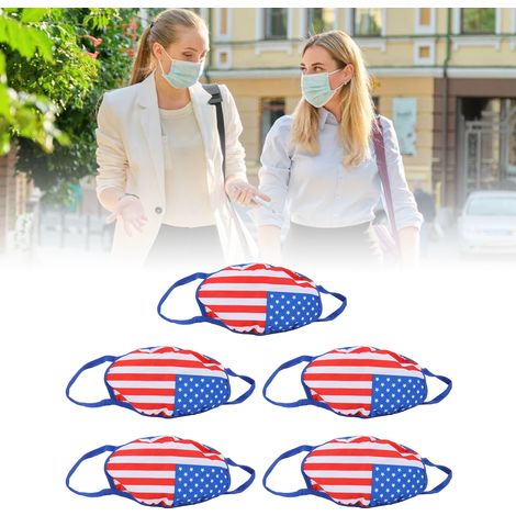 Wiederverwendbare, waschbare Gesichtsmaske aus reiner Baumwolle, 5 Stück für Erwachsene, mit amerikanischem Flaggenmuster, optimaler Schutz von Nase bis Kinn. (1/5)