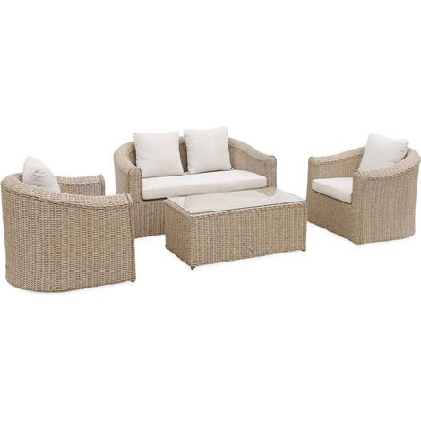 sweeek - Gartengarnitur Polyrattan 4 Plätze Valentino + Kissen Natur / Beige