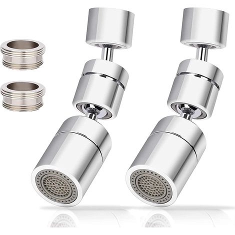 Lot de 2 robinets multifonctionnels avec filtre anti-éclaboussures universel, aérateur à jet grand angle 1080° amélioré, mousse enrichie en oxygène, anti-fuite, 2 modes de sortie d'eau, robinet filtra (1/5)
