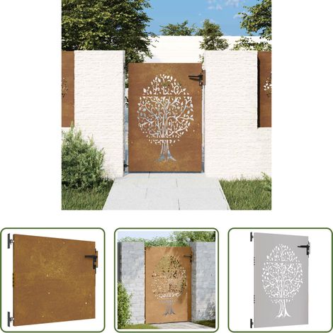 vidaXL Gartentor 85x150 cm -  Gartentor 85x150 cm Cortenstahl Baum-Design