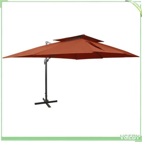 Parasol de jardin déporté - 312383 - Double plateau - Inclinable & rotatif 360° - 400 x 300 cm (1/5)