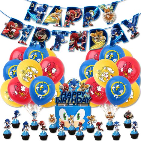 Lot bleu ruban plat décoration fête anniversaire jeu animé bannière drapeau topper gâteau ballon fournitures