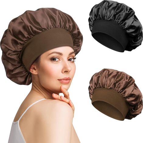Satin-Hauben für die Nacht – 2-teilig – Weicher Satin – Anti-Frizz-Schutz – Für Damen und Mädchen – Einheitsgröße (1/5)