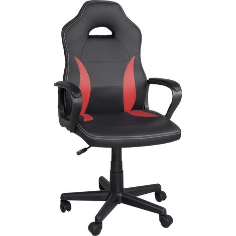 Fauteuil de jeu, hauteur réglable, siège en similicuir bicolore, pivotant à 360°, accoudoirs rembourrés, roulettes WAN (noir et blanc) (1/5)