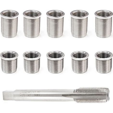 Outil de réparation de filetage de bougie d'allumage M10x1.0 et M12x1.0 – Kit 11 pièces en acier inoxydable – Pour moteurs à essence et diesel