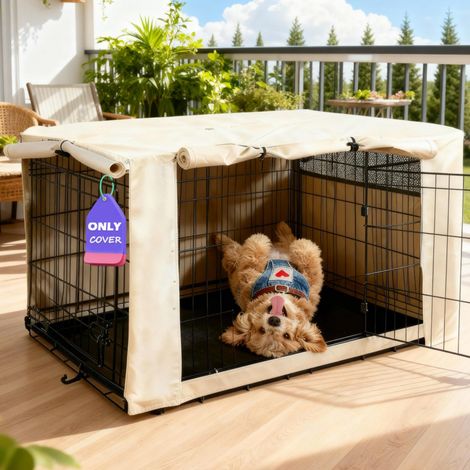 Housse de Cage en Polyester pour Chien – Housse de Niche Coupe-Vent Durable pour Cage métallique pour intérieur et extérieur (91,4 cm, Brun Clair) (1/5)