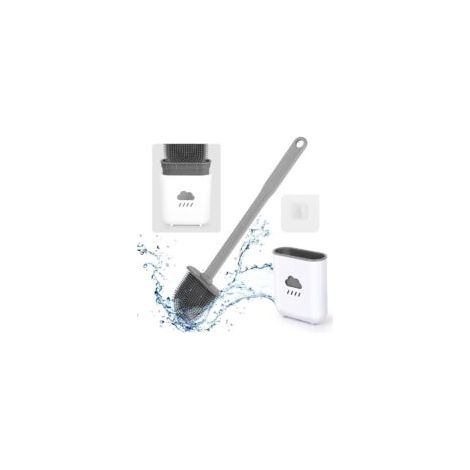 Cepillo para inodoro, cepillo de silicona para inodoro, cepillo para inodoro colgante, cepillo de silicona para inodoro con soporte de secado rápido para una limpieza profunda, inodoro de baño - Gris (1/4)