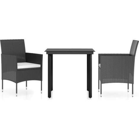 Mobilier de salle à manger de jardin avec coussins 3 pcs Noir 5 (1/5)