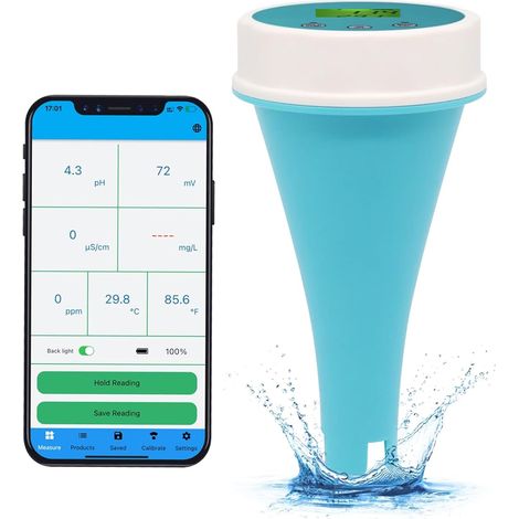 Bluetooth Piscine Eau Testeur 6 en 1 Compteur EC/salinité/pH/ORP/température/chlore Mètre, Sans fil Flottant Intelligent Piscine Moniteur Eau Testeur pour Piscines, Jacuzzi, (1/5)