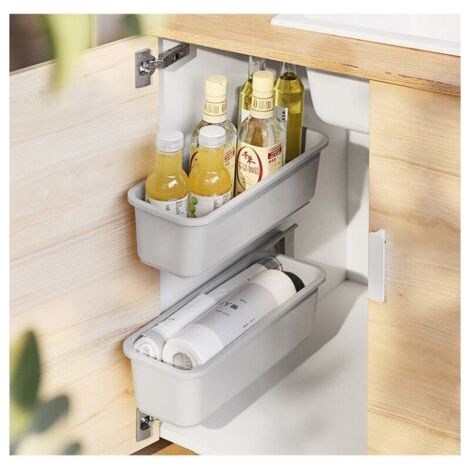 Lot de 2 paniers coulissants pour armoire – Organisateur de rangement pour cuisine et salle de bains – Dimensions 376x152x112mm – Accès facile aux épices (1/5)