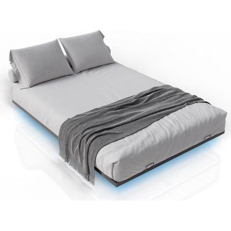 Letto galleggiante in metallo Palamos 140 x 200 cm Letto minimalista con illuminazione LED e rete a doghe (1/3)