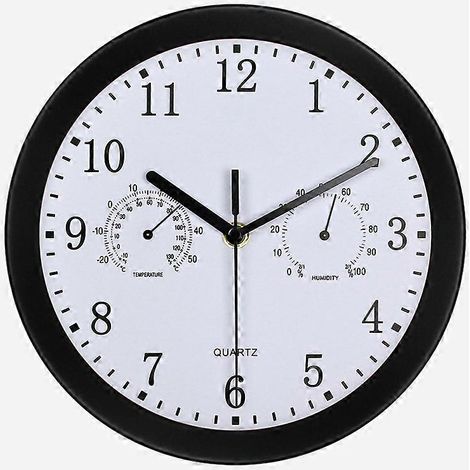 Horloge murale d'extérieur avec thermomètre et hygromètre, style rétro, étanche, 25 cm (10 pouces), noire, pour jardin, patio, terrasse-AquaForge (1/2)