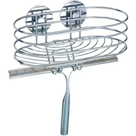 Turbo-Loc® Wandduschkorb, bohrfreie Montage, Wandseifenschale mit Duschabzieher, Stahl, 24 x 27,5 x 13,5 cm, Chrom