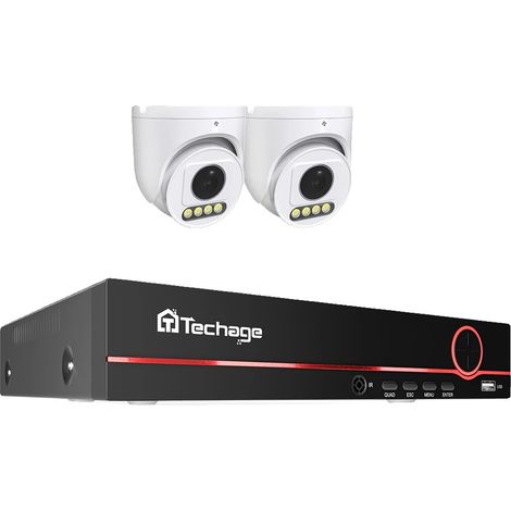 Sistema di videosorveglianza, risoluzione 8MP, angolo di visione panoramico di 165°, NVR a 8 canali e 2 telecamere, 1T, spina UE 100V-240V. (1/2)