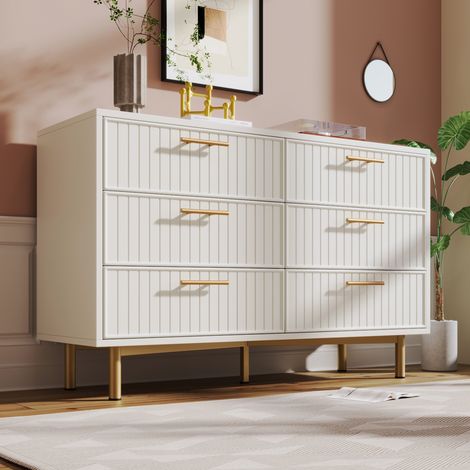 Cassettiera 120x75x40 cm, credenza, mobile contenitore, ripiani regolabili, 6 cassetti, bianco (1/5)