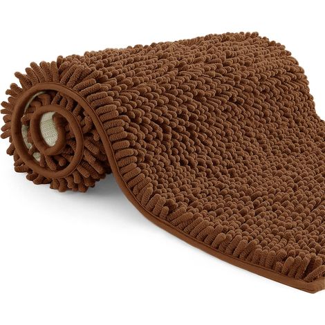 Tapis de Bain en Microfibre, Tapis Salle de Bain Longueur 40 x 60 cm, Tapis de WC, Doux, Antidérapant,Marron