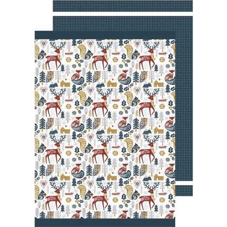 Lot de 2 torchons 50 x 70 cm Animaux d hiver bleu (1/3)