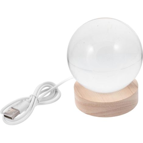 Veilleuse Boule Cristal avec Base Bois Naturel Lampe de Nuit (1/5)