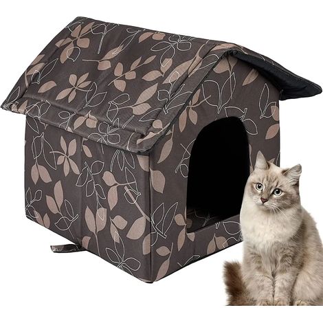 Maison pour chat extérieur hivernale, abri chat imperméable avec coussin amovible, tanière pliable pour petits félins, niche résistante au froid (Taille S) (1/5)