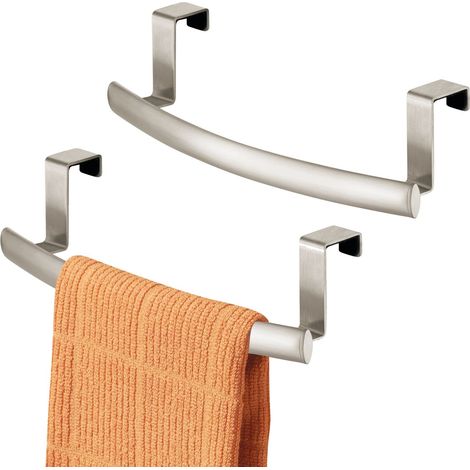 Lot de 2 barres de rangement incurvées en acier pour armoire ou placard, pour cuisine, salle de bain – Peut contenir des essuie-mains, des débarbouillettes – Satin (1/5)