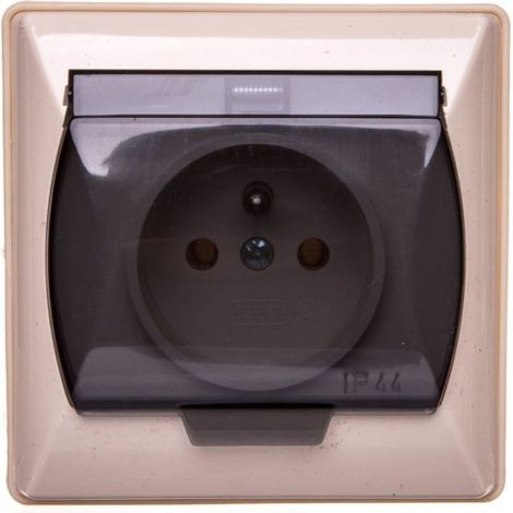 Akcent Spritzwassergeschützte Steckdose mit/mit IP44 transparenter Abdeckung beige GPH-1AZ/01/d