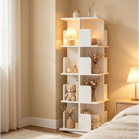 CHICFURN Libreria girevole 39,5 x 39,5 x 128 cm in legno ingegnerizzato bianco salvaspazio (1/5)