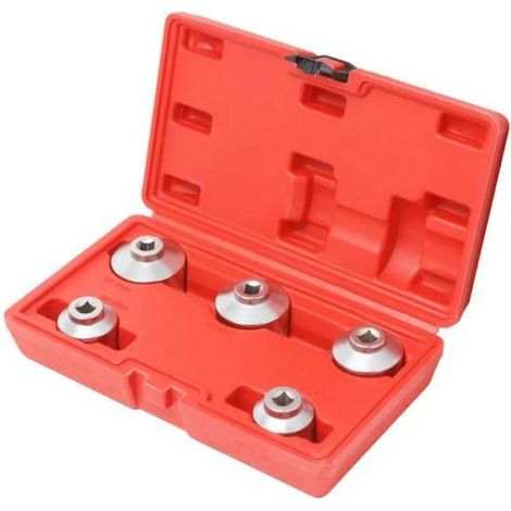 Juego de extractores de filtros de aceite 3/8", 5 piezas (24, 27, 32, 36, 38 mm), en maletín
