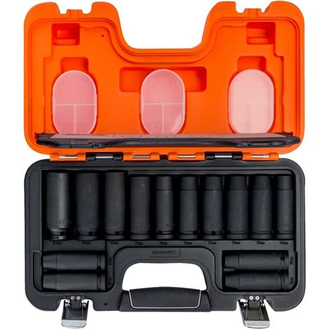 Bahco 1/2" Kraftsteckschlüssel Satz Schlagschrauber Nüsse lang 10-27 mm 14 tlg.