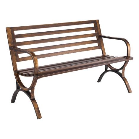 Banco de Jardín de Metal 127 cm con Estructura de Acero al Carbono, Respaldo de Listones, Reposabrazos, Banco para Exterior, Ideal para Patio, Jardín, Parque, Porche, Color Bronce Antiguo (1/5)