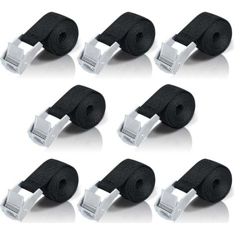 1M Sangle d'Arrimage, 8 Pièces Sangle à Cliquet avec Boucle de Serrage en Alliage de Zinc pour Fixation Moto/Voiture/Porte Vélo/Bagage/Déménagement Puissance de Traction