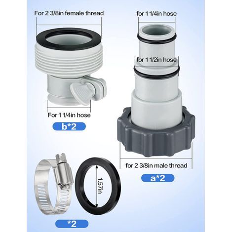 INTEX Gewindeschlauchadapter und Klemme für 1,5- und 1,25-Zoll-Schläuche, geeignet für Filterpumpen, 8-teiliges Set. (1/5)