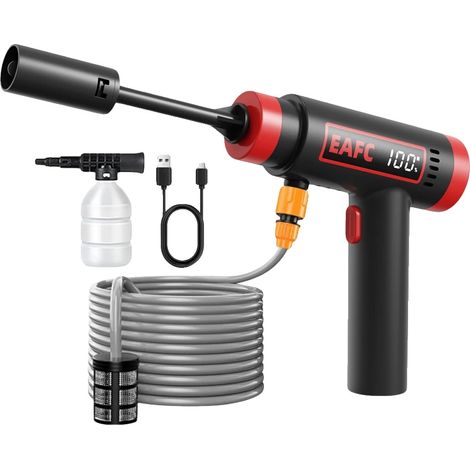 Pistola de lavado de coches, presión de 60 bares, batería recargable de 12000 mAh, alimentada por batería. (1/2)