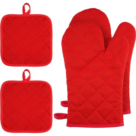 Lot de 4 Gants de Cuisine et maniques en Coton, Gant Four Anti Chaleur (1/5)