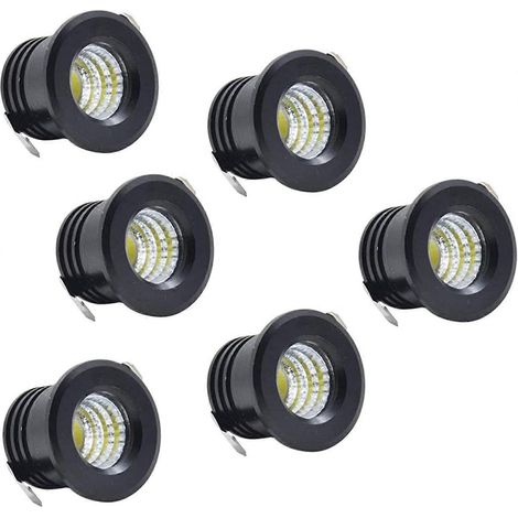Lot de 6 mini spots LED encastrables noirs pour plafond, 3 W, blanc chaud, pour éclairage de placard. (1/5)