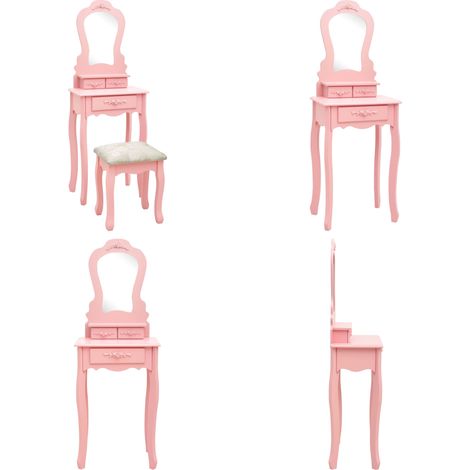 Tavolo da Trucco con Sgabello Rosa 50x59x136 cm Legno Paulownia - Tavolo da trucco con sgabello - Tavolo da trucco in legno paulownia