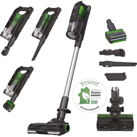 Aspirateur Balai sans Fil Puissant Mode Turbo 130AW, Batteries X2 Autonomie 60min, Ecran LED, Brosse Anti-Twist et Mini-Turbobrosse LED Spécial Animaux, Position Parking, Vert Pop (1/5)