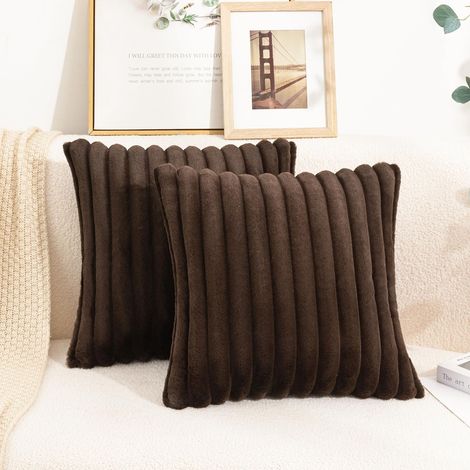 Lot de 2 Housses de Coussin Douces 30x50, Housse Decorative a Rayures Moelleuses pour Canape et Chambre, Marron Cafe (Sans Rembourrage) (1/5)