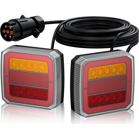 Kit de luces traseras LED para remolque 40 LED Aprobado por E-mark 12V-30V Cable impermeable IP65 universal 7,35 m + 2,4 m Enchufe de 7 pines 4 funciones de parada/posición/intermitente/reflector (1/5)